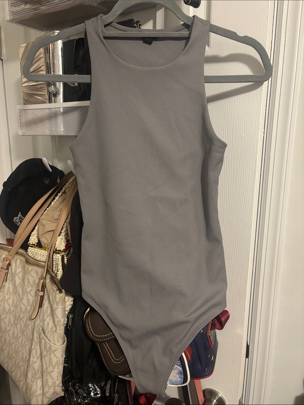 Express Body contour Ribbed Sleeveless Bodysuit - Gray